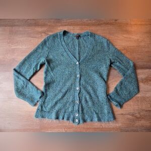J. Crew Women's Mohair Cardigan Lightweight Green/Teal Soft Fuzzy Sweater size M